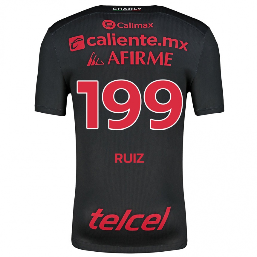 Niño Fútbol Camiseta Emilio Ruiz #199 Negro Rojo 1ª Equipación 2024/25 Argentina