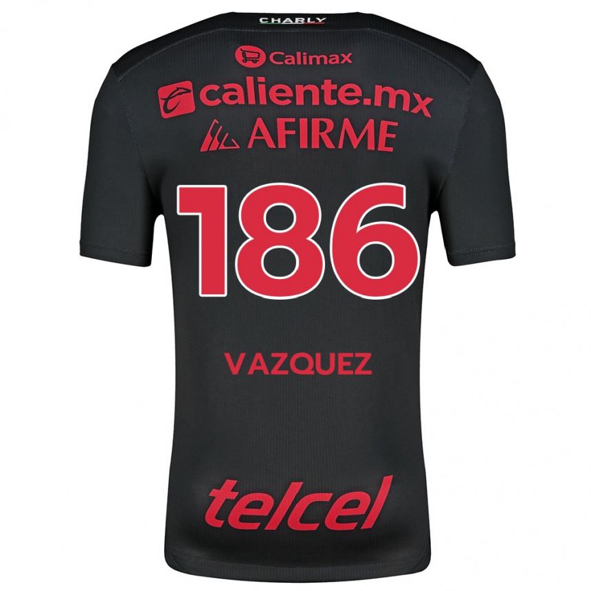 Niño Fútbol Camiseta Octavio Vázquez #186 Negro Rojo 1ª Equipación 2024/25 Argentina