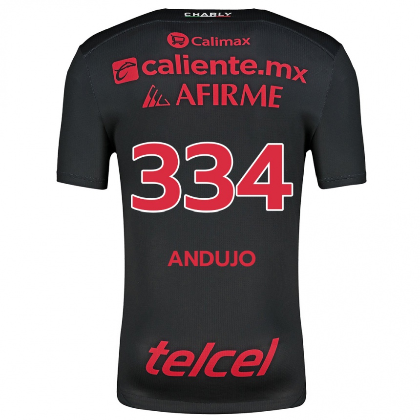 Niño Fútbol Camiseta Favio Andujo #334 Negro Rojo 1ª Equipación 2024/25 Argentina