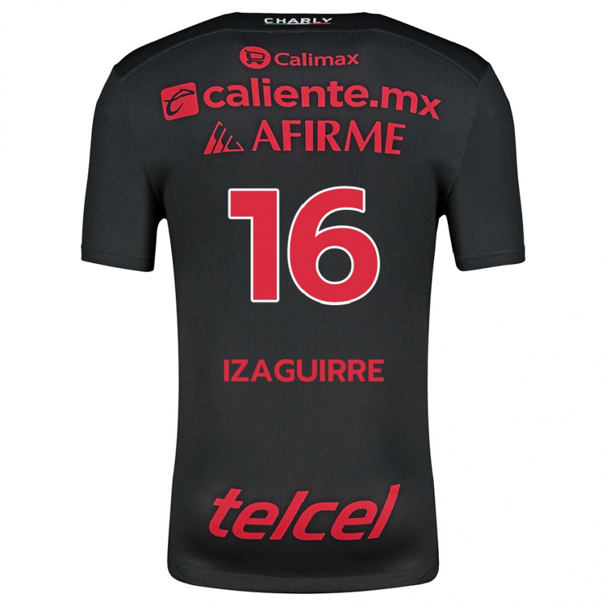 Niño Fútbol Camiseta Estefanía Izaguirre #16 Negro Rojo 1ª Equipación 2024/25 Argentina