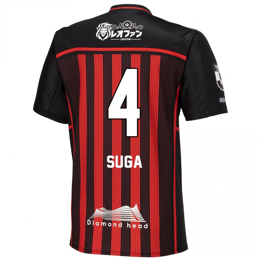 Niño Fútbol Camiseta Daiki Suga #4 Negro Rojo 1ª Equipación 2024/25 Argentina