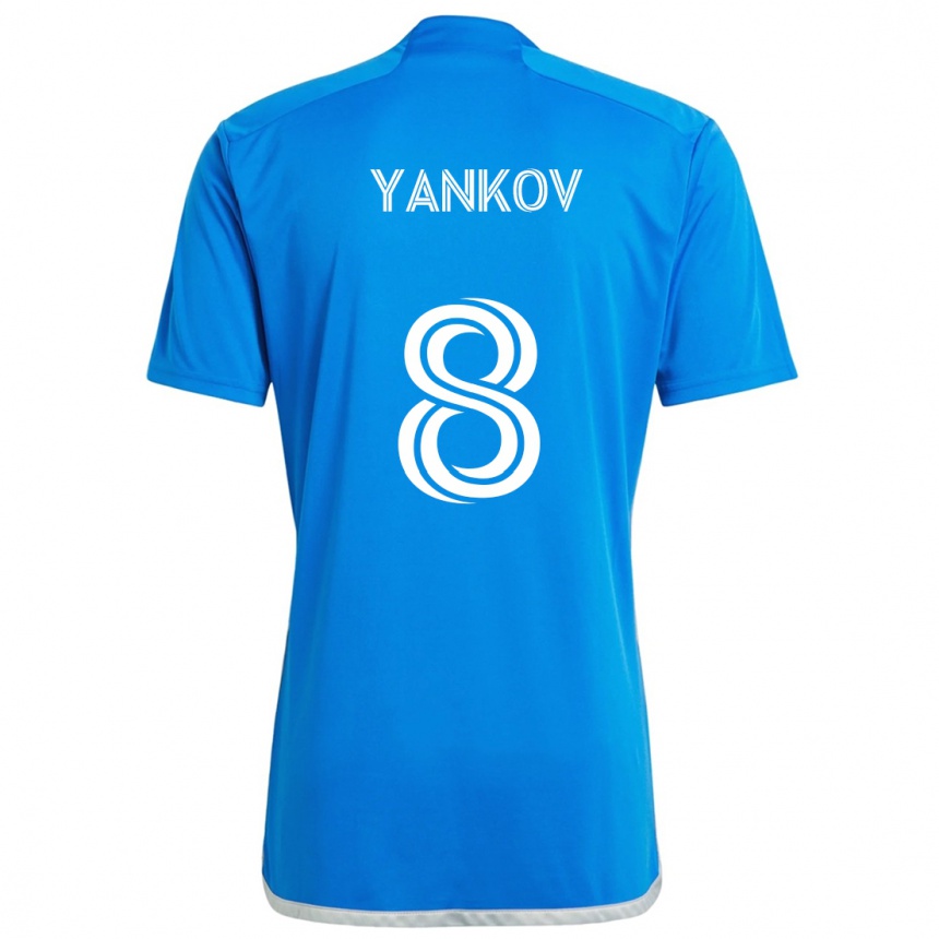 Niño Fútbol Camiseta Dominik Yankov #8 Azul Blanco 1ª Equipación 2024/25 Argentina