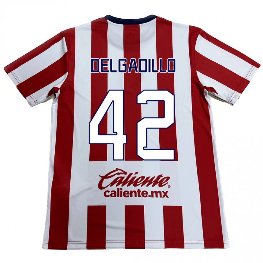 Niño Fútbol Camiseta Diego Delgadillo #42 Rojo Blanco 1ª Equipación 2024/25 Argentina