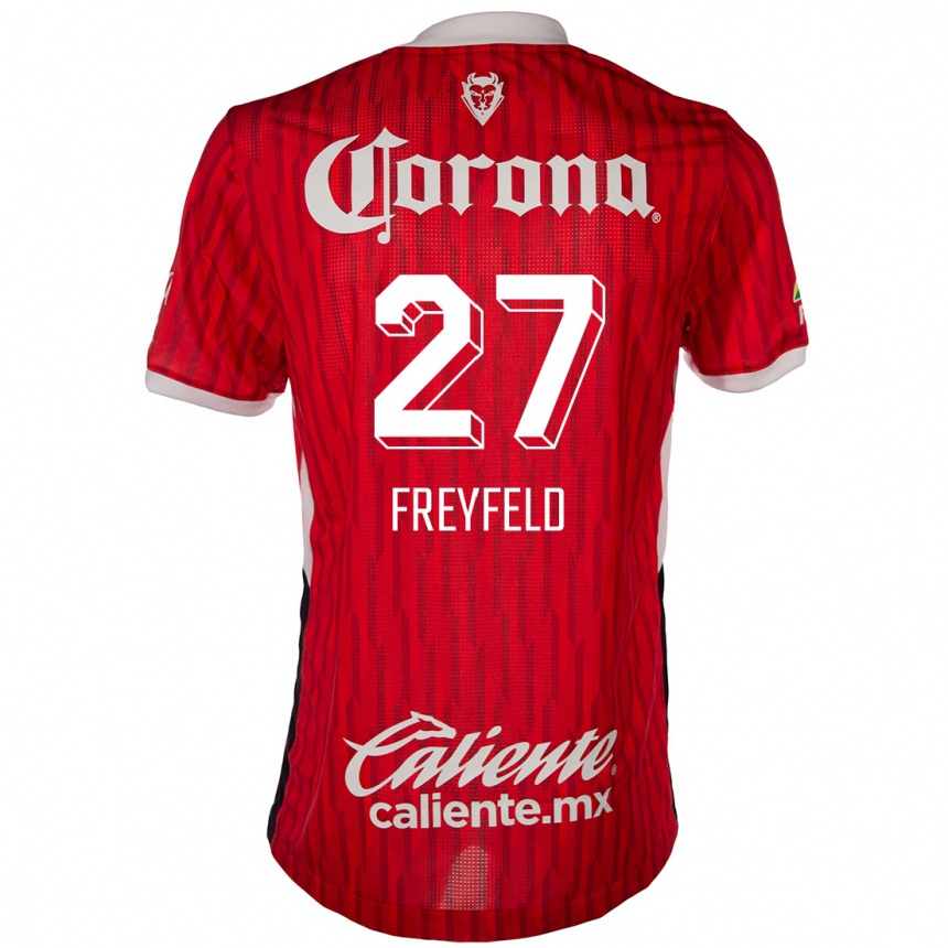 Niño Fútbol Camiseta Emiliano Freyfeld #27 Rojo Blanco 1ª Equipación 2024/25 Argentina