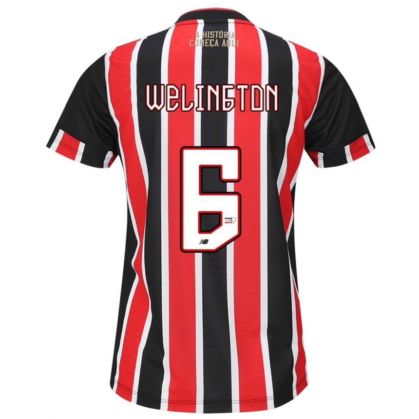 Niño Fútbol Camiseta Welington #6 Negro Rojo Blanco 2ª Equipación 2024/25 Argentina