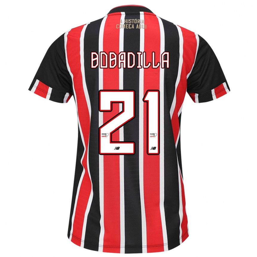 Niño Fútbol Camiseta Damián Bobadilla #21 Negro Rojo Blanco 2ª Equipación 2024/25 Argentina