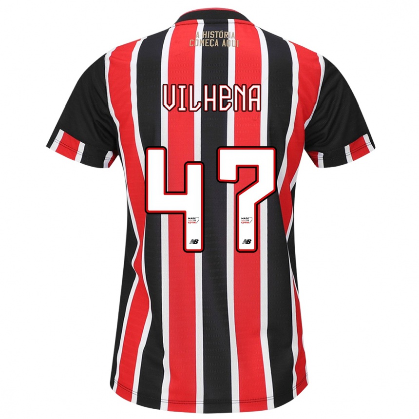 Niño Fútbol Camiseta Pedro Vilhena #47 Negro Rojo Blanco 2ª Equipación 2024/25 Argentina