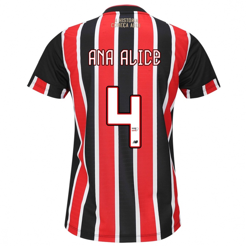 Niño Fútbol Camiseta Ana Alice Luciano Da Silva #4 Negro Rojo Blanco 2ª Equipación 2024/25 Argentina