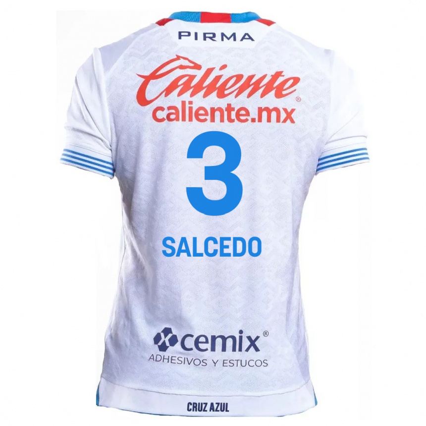 Niño Fútbol Camiseta Carlos Salcedo #3 Blanco Azul 2ª Equipación 2024/25 Argentina