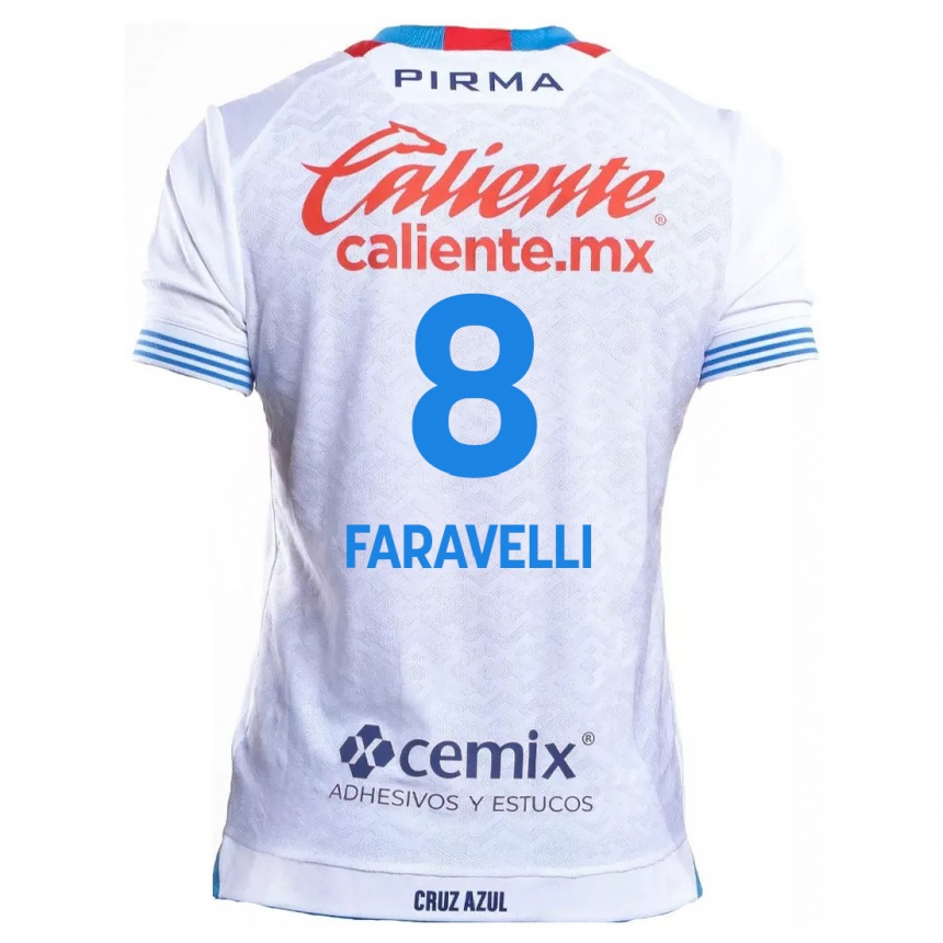 Niño Fútbol Camiseta Lorenzo Faravelli #8 Blanco Azul 2ª Equipación 2024/25 Argentina