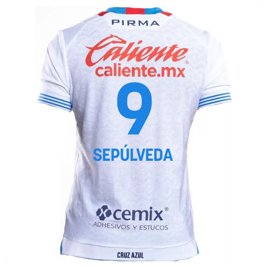 Niño Fútbol Camiseta Ángel Sepúlveda #9 Blanco Azul 2ª Equipación 2024/25 Argentina