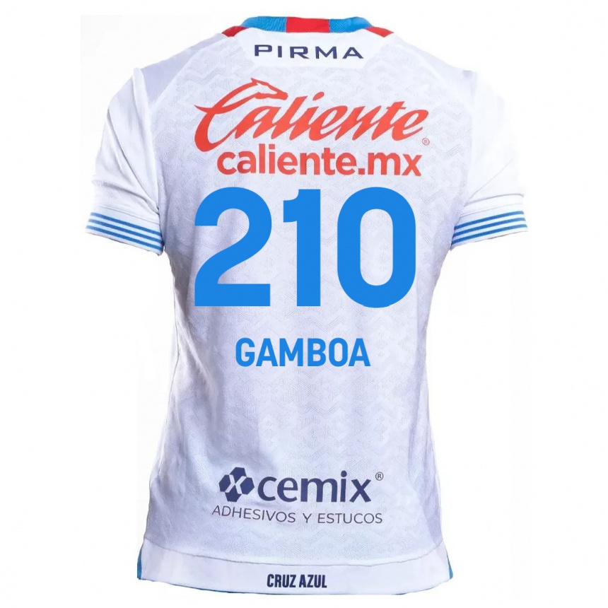 Niño Fútbol Camiseta Bryan Gamboa #210 Blanco Azul 2ª Equipación 2024/25 Argentina