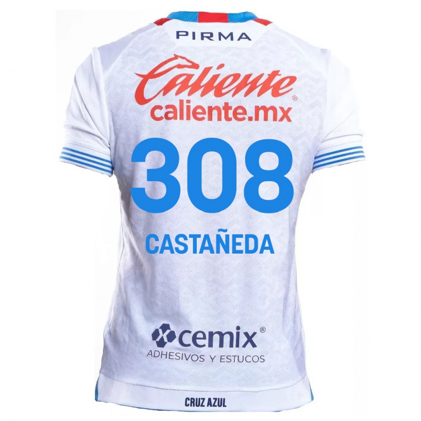 Niño Fútbol Camiseta Emiliano Castañeda #308 Blanco Azul 2ª Equipación 2024/25 Argentina