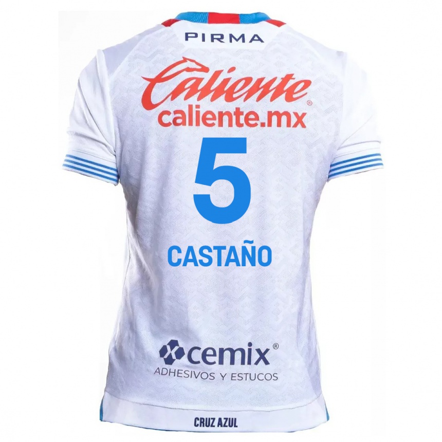 Niño Fútbol Camiseta Kevin Castaño #5 Blanco Azul 2ª Equipación 2024/25 Argentina