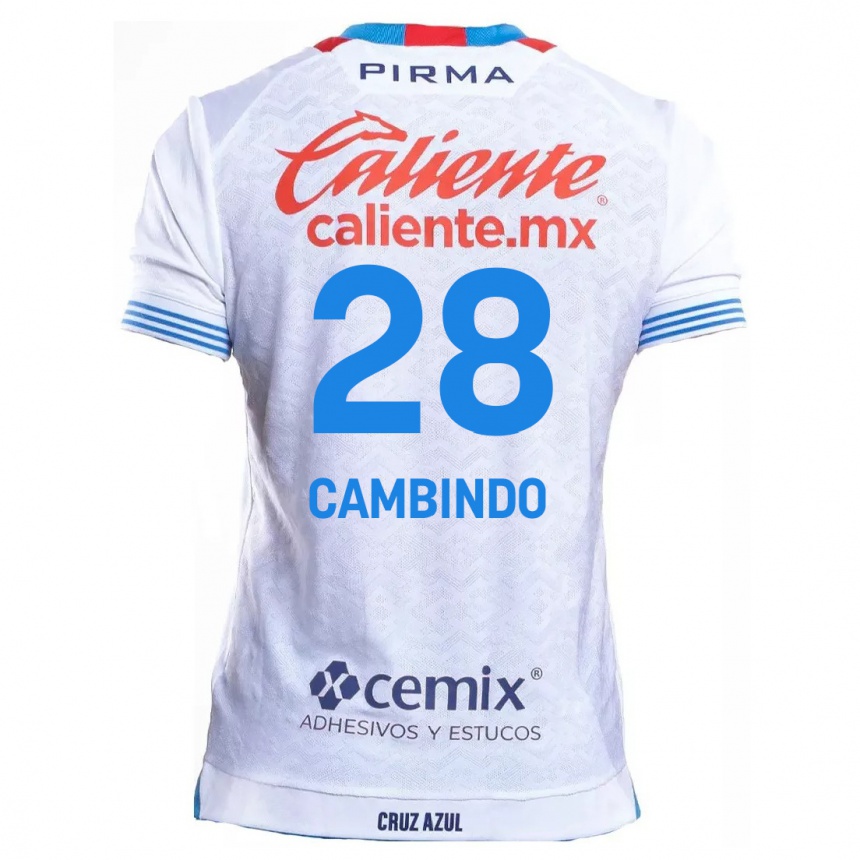 Niño Fútbol Camiseta Diber Cambindo #28 Blanco Azul 2ª Equipación 2024/25 Argentina