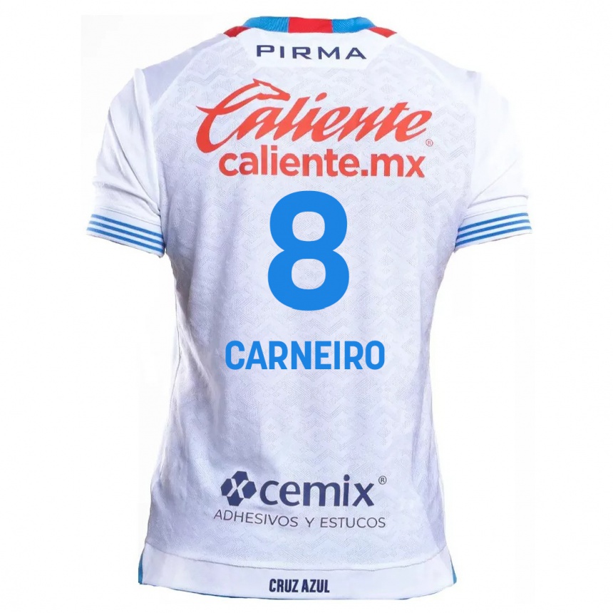 Niño Fútbol Camiseta Gonzalo Carneiro #8 Blanco Azul 2ª Equipación 2024/25 Argentina