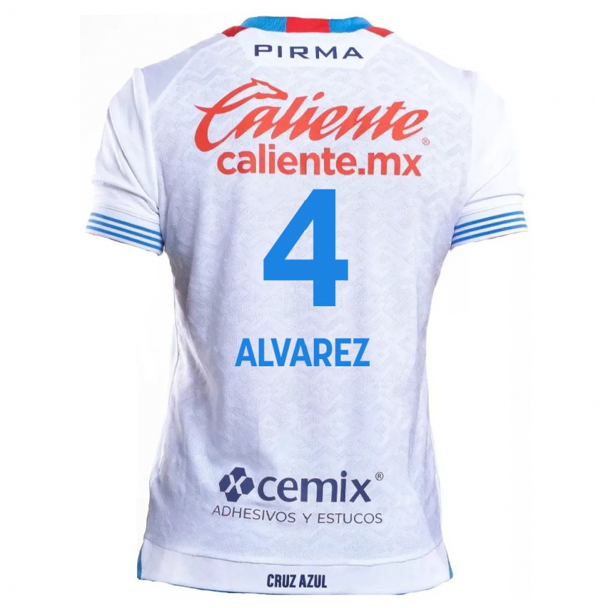 Niño Fútbol Camiseta Gabriela Alvarez #4 Blanco Azul 2ª Equipación 2024/25 Argentina