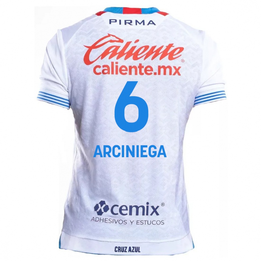 Niño Fútbol Camiseta Mirelle Arciniega #6 Blanco Azul 2ª Equipación 2024/25 Argentina