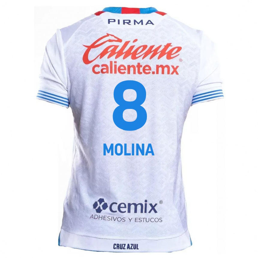 Niño Fútbol Camiseta Dalia Molina #8 Blanco Azul 2ª Equipación 2024/25 Argentina