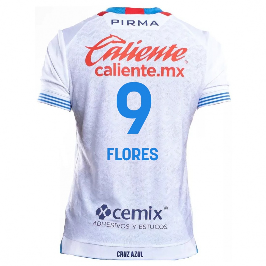 Niño Fútbol Camiseta Daniela Flores #9 Blanco Azul 2ª Equipación 2024/25 Argentina