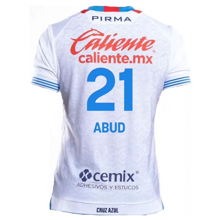 Niño Fútbol Camiseta Karime Abud #21 Blanco Azul 2ª Equipación 2024/25 Argentina