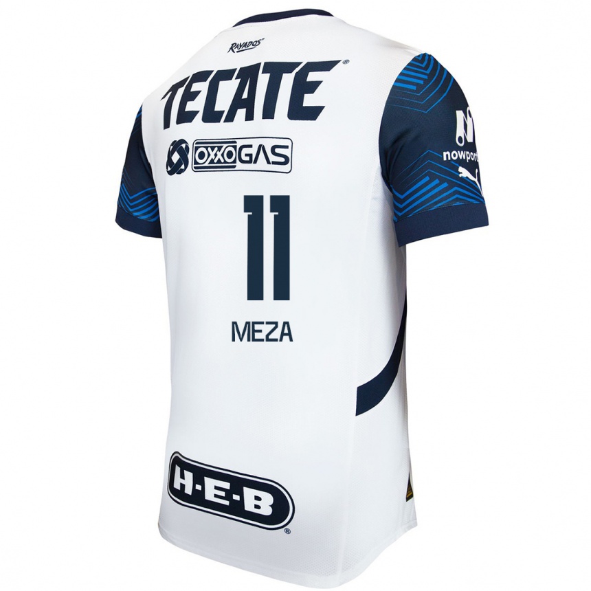 Niño Fútbol Camiseta Maximiliano Meza #11 Blanco Azul 2ª Equipación 2024/25 Argentina