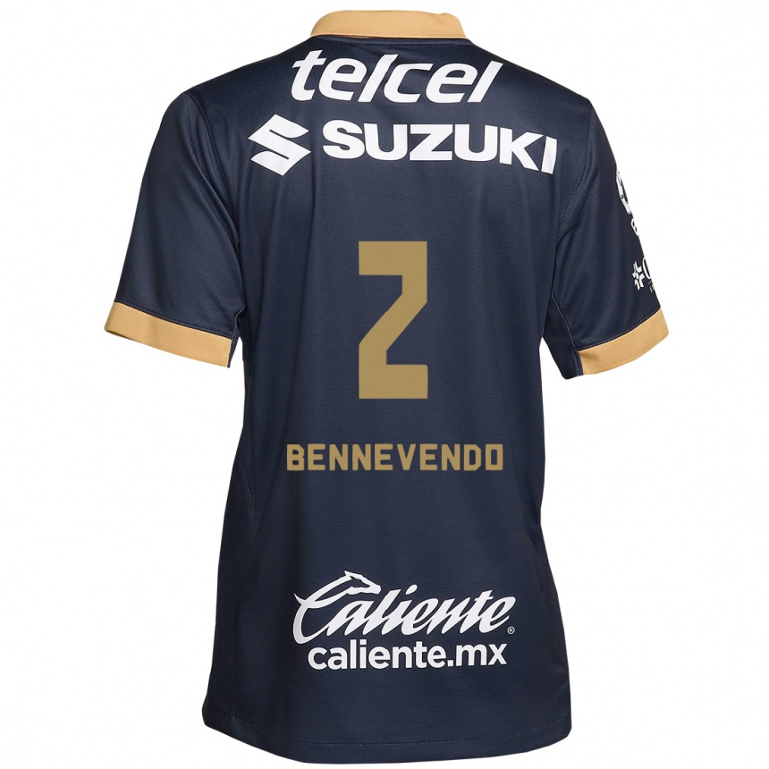 Niño Fútbol Camiseta Pablo Bennevendo #2 Obsidiana Dorada Blanca 2ª Equipación 2024/25 Argentina