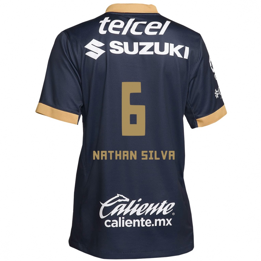 Niño Fútbol Camiseta Nathan Silva #6 Obsidiana Dorada Blanca 2ª Equipación 2024/25 Argentina