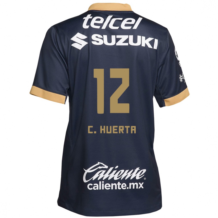 Niño Fútbol Camiseta César Huerta #12 Obsidiana Dorada Blanca 2ª Equipación 2024/25 Argentina