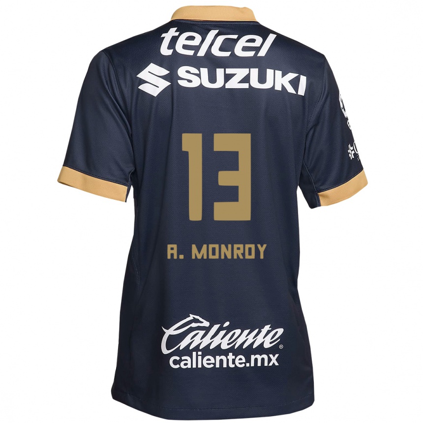 Niño Fútbol Camiseta Pablo Monroy #13 Obsidiana Dorada Blanca 2ª Equipación 2024/25 Argentina