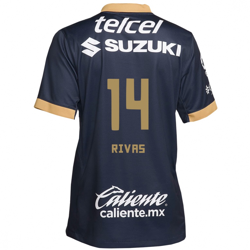 Niño Fútbol Camiseta Jesús Rivas #14 Obsidiana Dorada Blanca 2ª Equipación 2024/25 Argentina