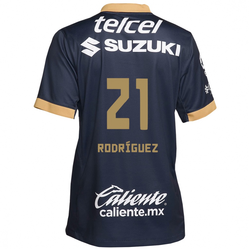 Niño Fútbol Camiseta Michell Rodríguez #21 Obsidiana Dorada Blanca 2ª Equipación 2024/25 Argentina