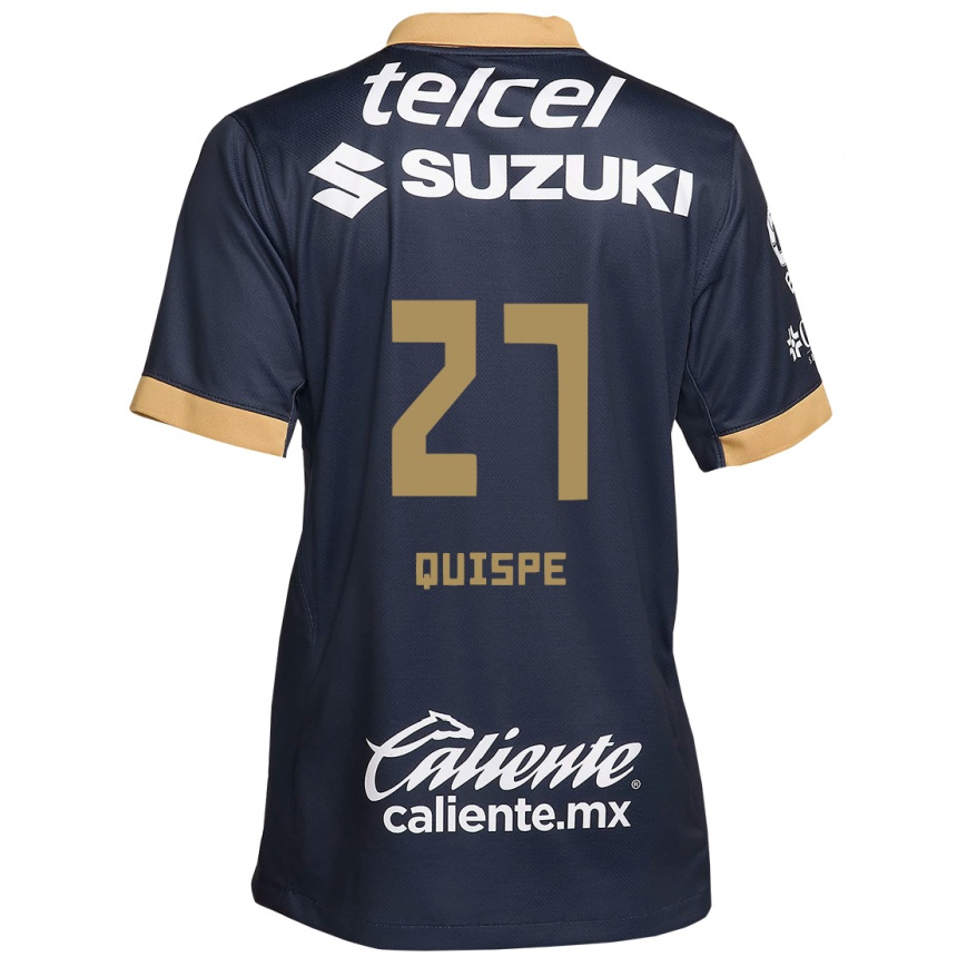 Niño Fútbol Camiseta Piero Quispe #27 Obsidiana Dorada Blanca 2ª Equipación 2024/25 Argentina