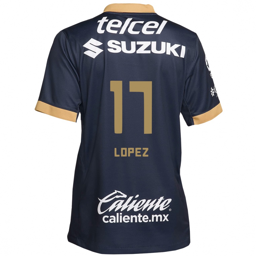 Niño Fútbol Camiseta Leonel Lopez #17 Obsidiana Dorada Blanca 2ª Equipación 2024/25 Argentina