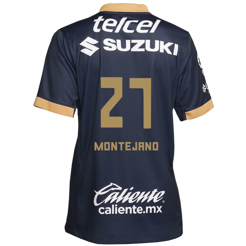 Niño Fútbol Camiseta Emanuel Montejano #27 Obsidiana Dorada Blanca 2ª Equipación 2024/25 Argentina