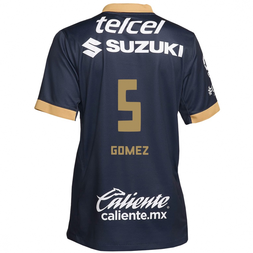 Niño Fútbol Camiseta Kimberli Gomez #5 Obsidiana Dorada Blanca 2ª Equipación 2024/25 Argentina