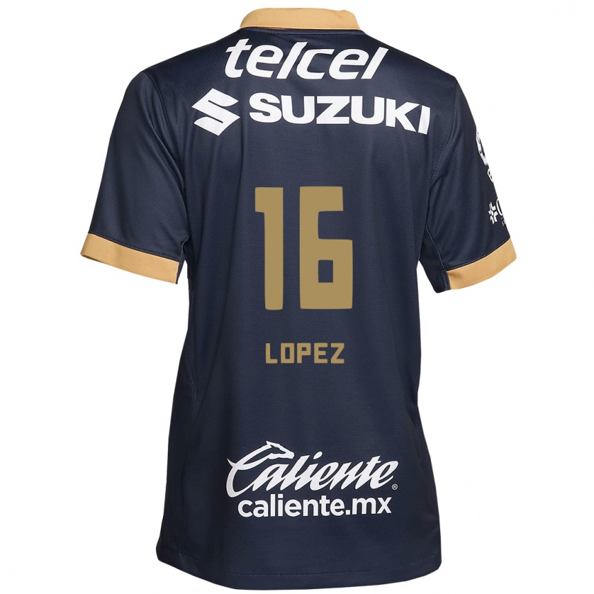 Niño Fútbol Camiseta Samantha Lopez #16 Obsidiana Dorada Blanca 2ª Equipación 2024/25 Argentina