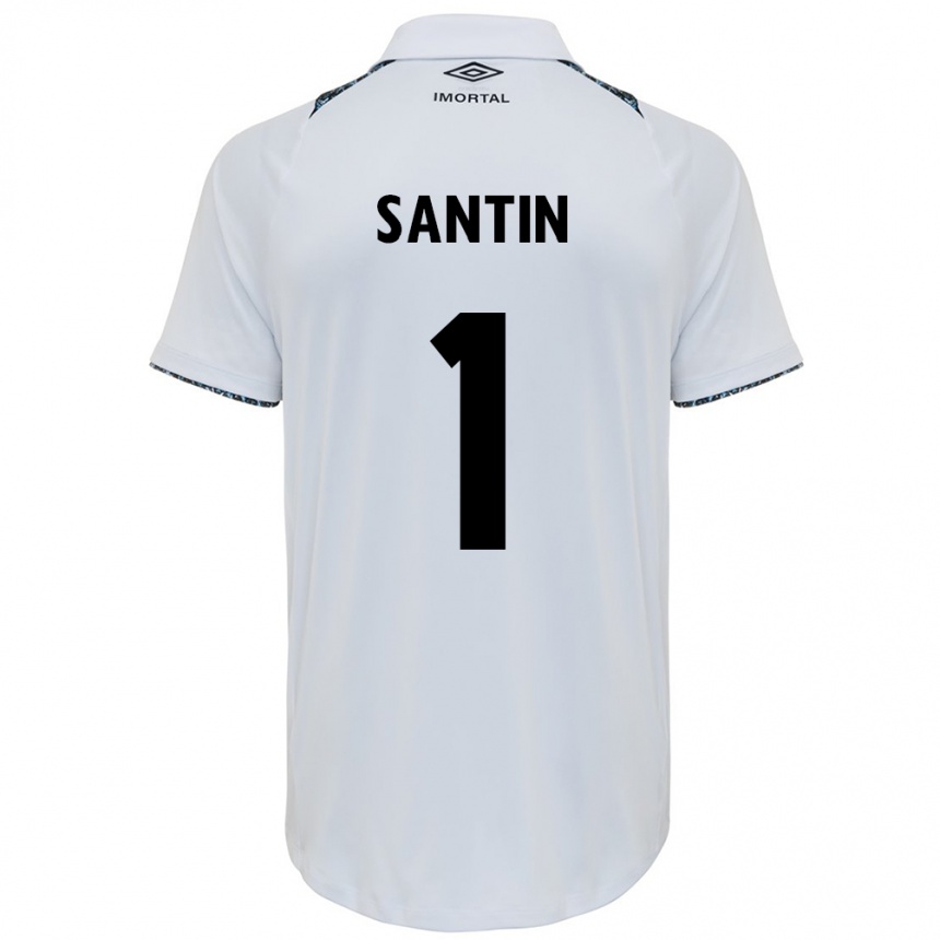 Niño Fútbol Camiseta Duda Santin #1 Blanco Azul 2ª Equipación 2024/25 Argentina