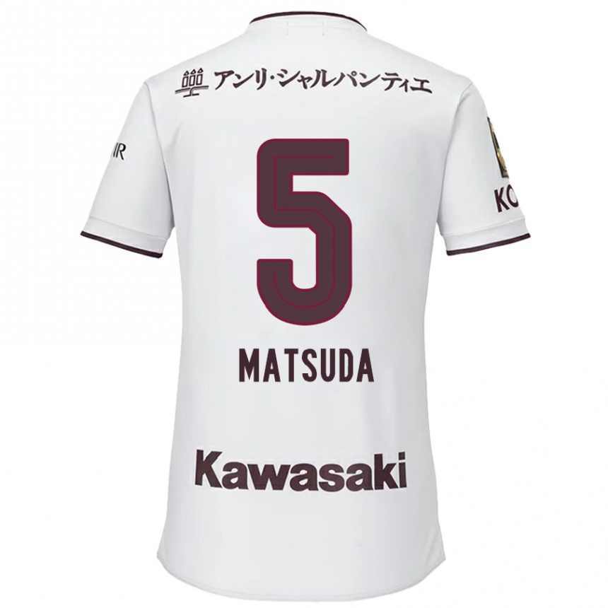 Niño Fútbol Camiseta Shido Matsuda #5 Blanco Rojo 2ª Equipación 2024/25 Argentina