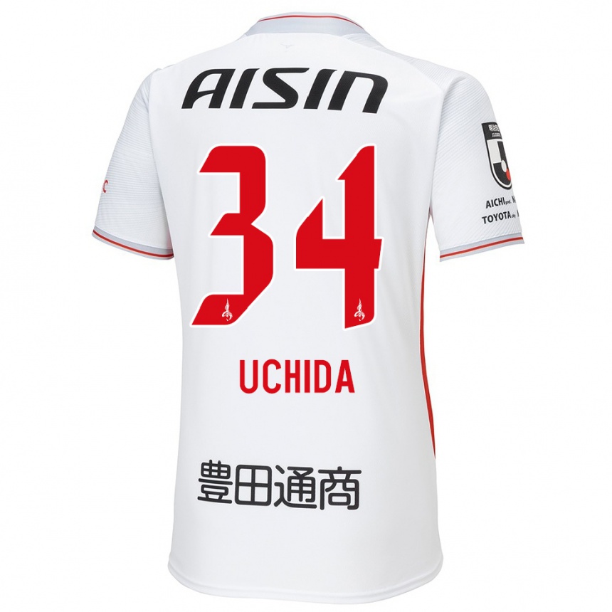 Niño Fútbol Camiseta Takuya Uchida #34 Blanco Amarillo Rojo 2ª Equipación 2024/25 Argentina