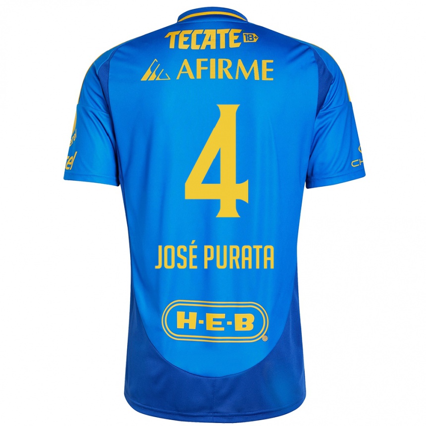 Niño Fútbol Camiseta Juan José Purata #4 Azul Amarillo 2ª Equipación 2024/25 Argentina