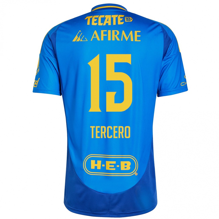 Niño Fútbol Camiseta Eduardo Tercero #15 Azul Amarillo 2ª Equipación 2024/25 Argentina