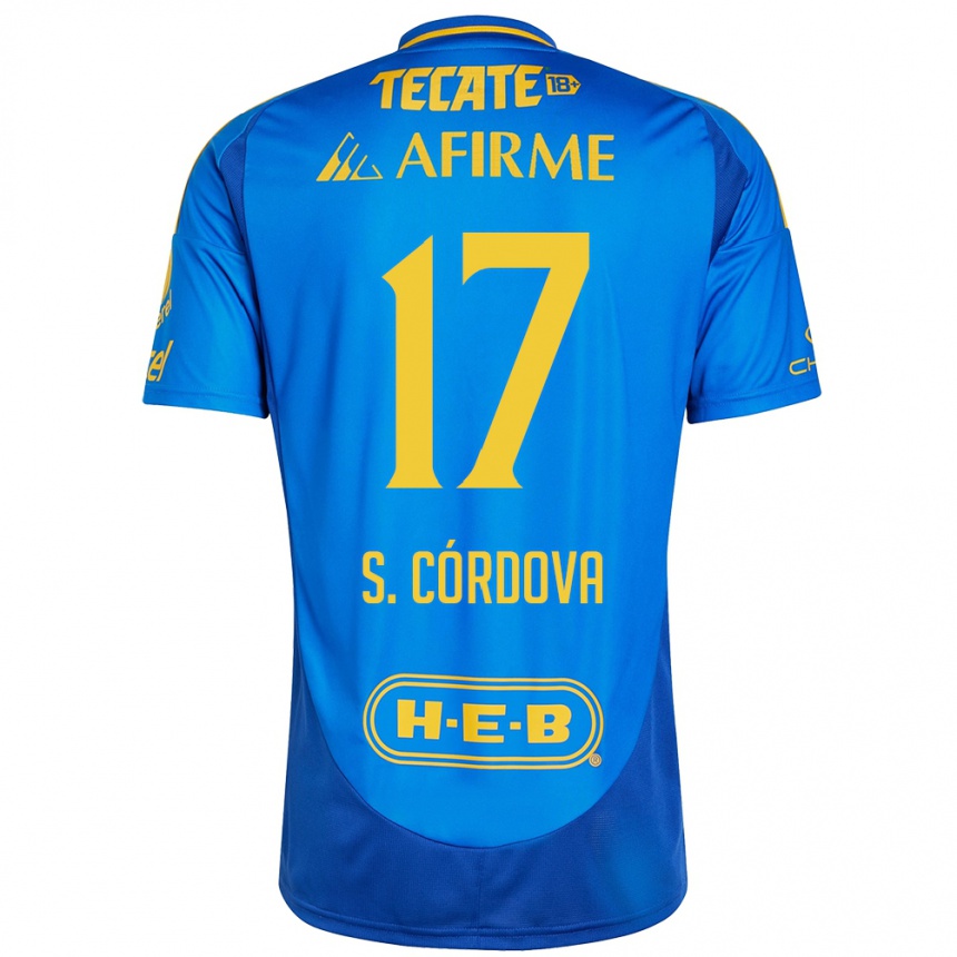 Niño Fútbol Camiseta Sebastián Córdova #17 Azul Amarillo 2ª Equipación 2024/25 Argentina