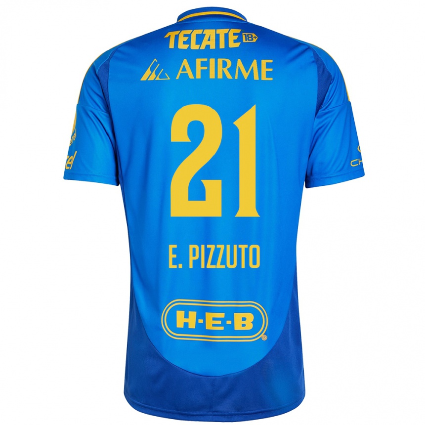 Niño Fútbol Camiseta Eugenio Pizzuto #21 Azul Amarillo 2ª Equipación 2024/25 Argentina