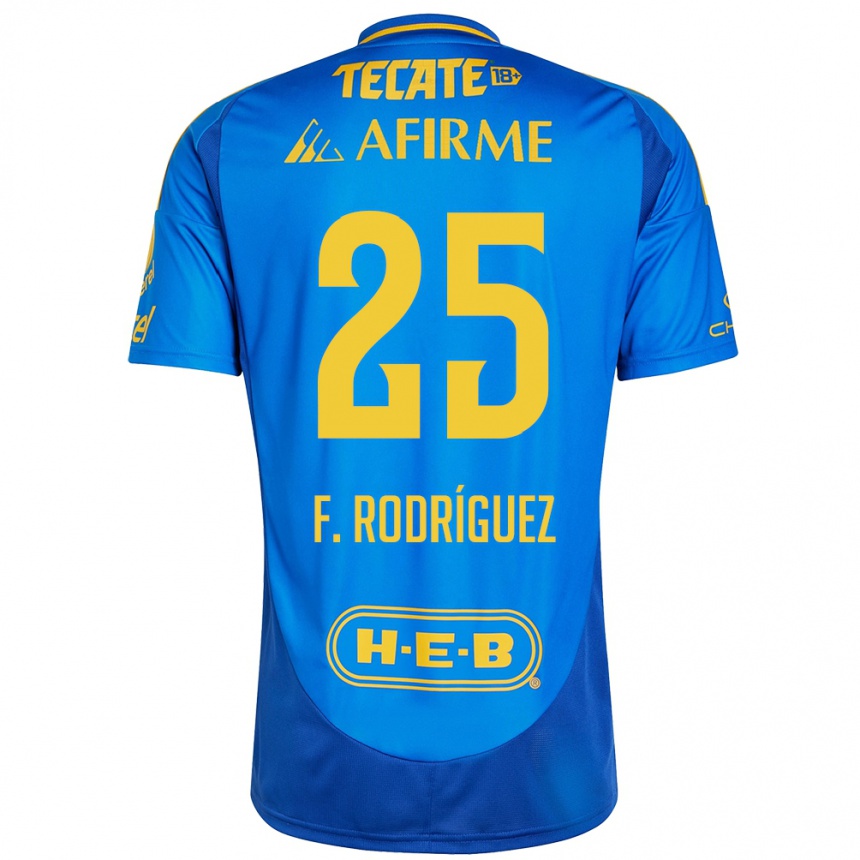 Niño Fútbol Camiseta Felipe Rodríguez #25 Azul Amarillo 2ª Equipación 2024/25 Argentina