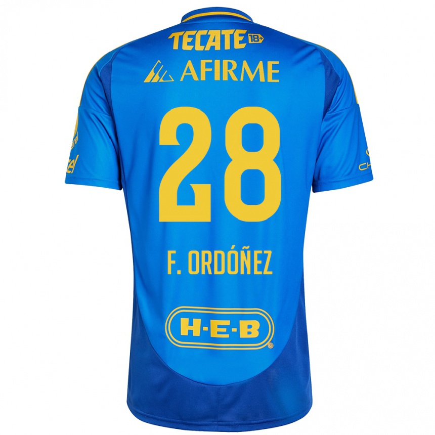 Niño Fútbol Camiseta Fernando Ordóñez #28 Azul Amarillo 2ª Equipación 2024/25 Argentina