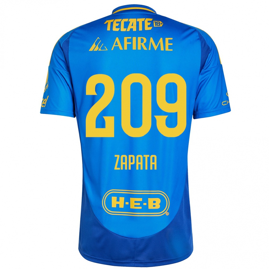 Niño Fútbol Camiseta Jorge Zapata #209 Azul Amarillo 2ª Equipación 2024/25 Argentina