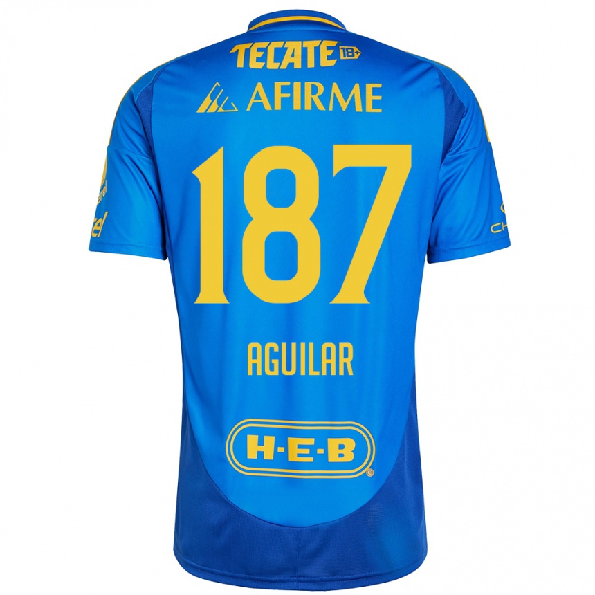 Niño Fútbol Camiseta Manuel Aguilar #187 Azul Amarillo 2ª Equipación 2024/25 Argentina