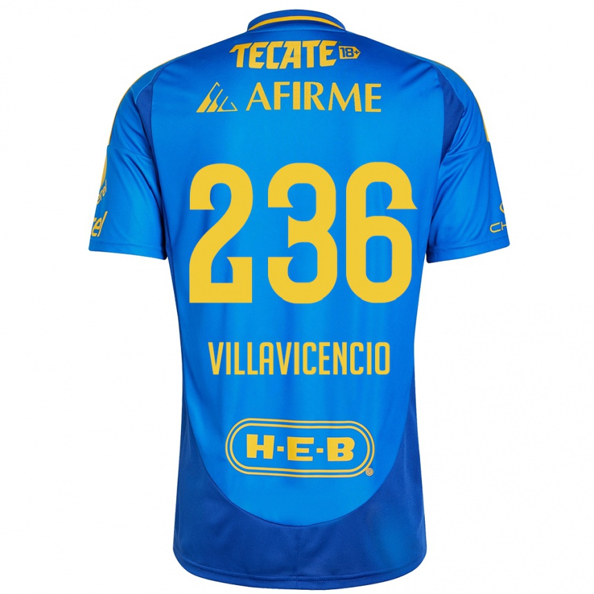 Niño Fútbol Camiseta Edgar Villavicencio #236 Azul Amarillo 2ª Equipación 2024/25 Argentina