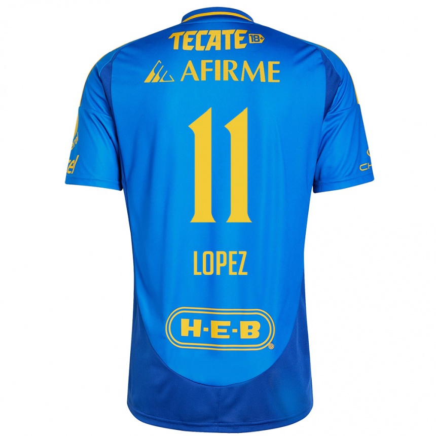 Niño Fútbol Camiseta Nicolas Lopez #11 Azul Amarillo 2ª Equipación 2024/25 Argentina